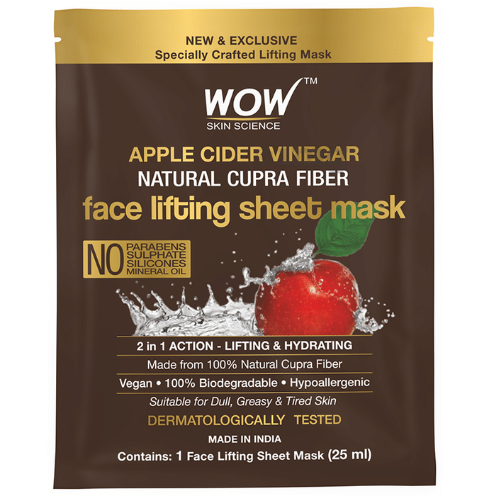 WOW Skin Science Apple Cider Vinegar Natural Cupra Fiber Face Lifting Sheet Mask (25ml Each)