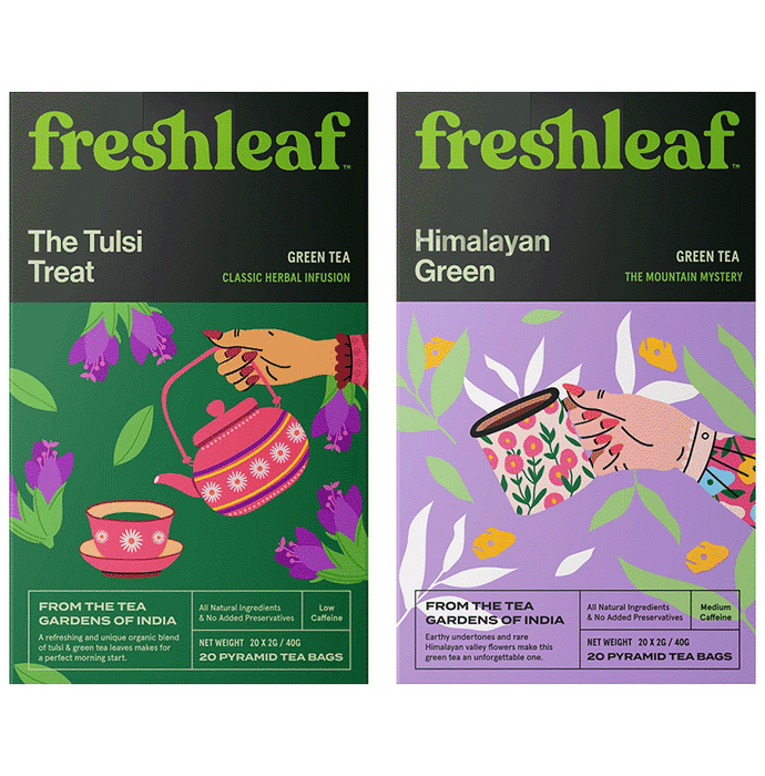 Freshleaf Combo Pack of The Tulsi Treat Green Tea Bag (20) & Himalayan Green Tea Bag (20)