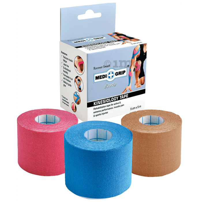 Medigrip Sports Kinesiology Tape 5cm x 5m Blue, Pink & Brown