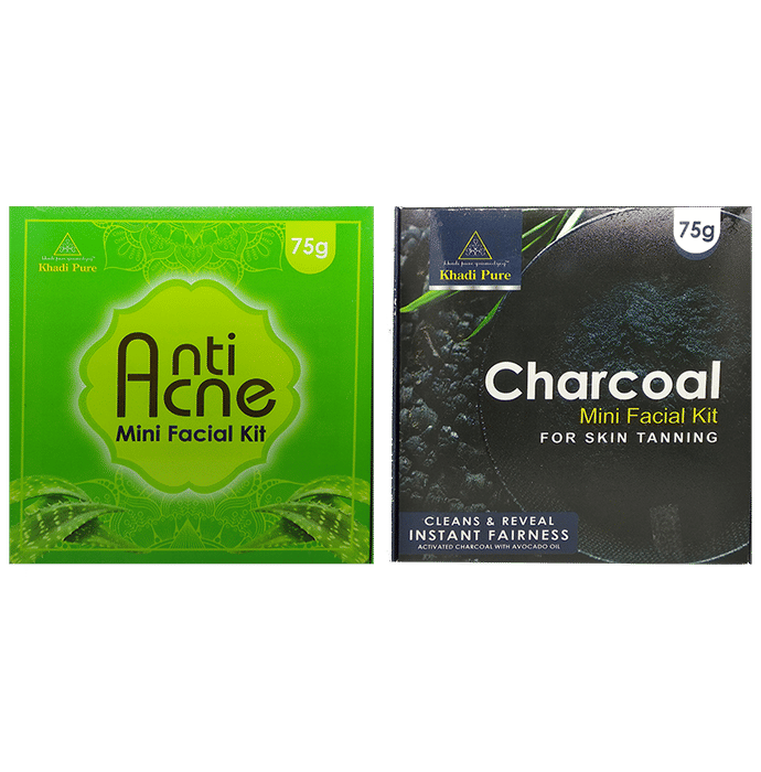 Khadi Pure Combo Pack of Herbal Antiacne Mini Facial Kit & Charcoal Mini Facial Kit For Skin