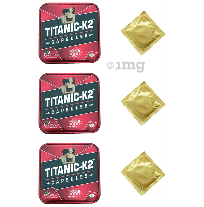 Titanic K2 Power Booster Capsule for Men (6 Each) with 3 Condom Free