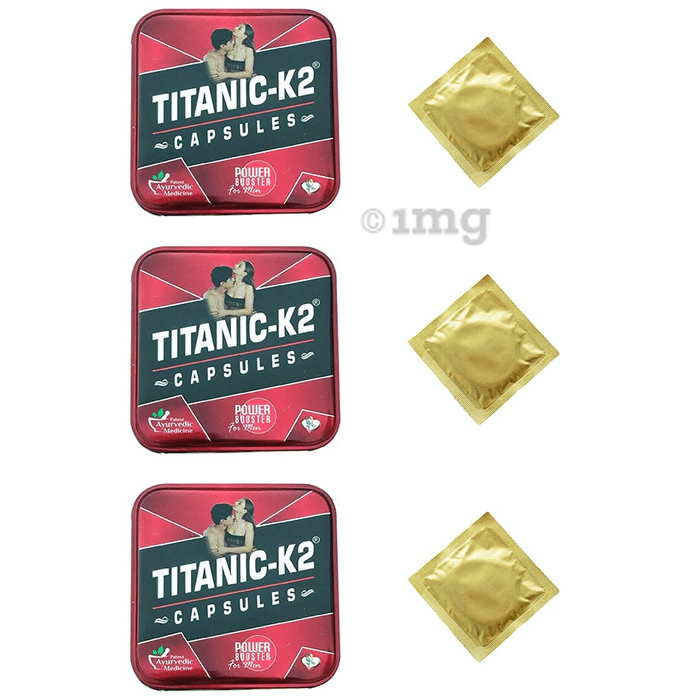 Titanic K2 Power Booster Capsule for Men (6 Each) with 3 Condom Free