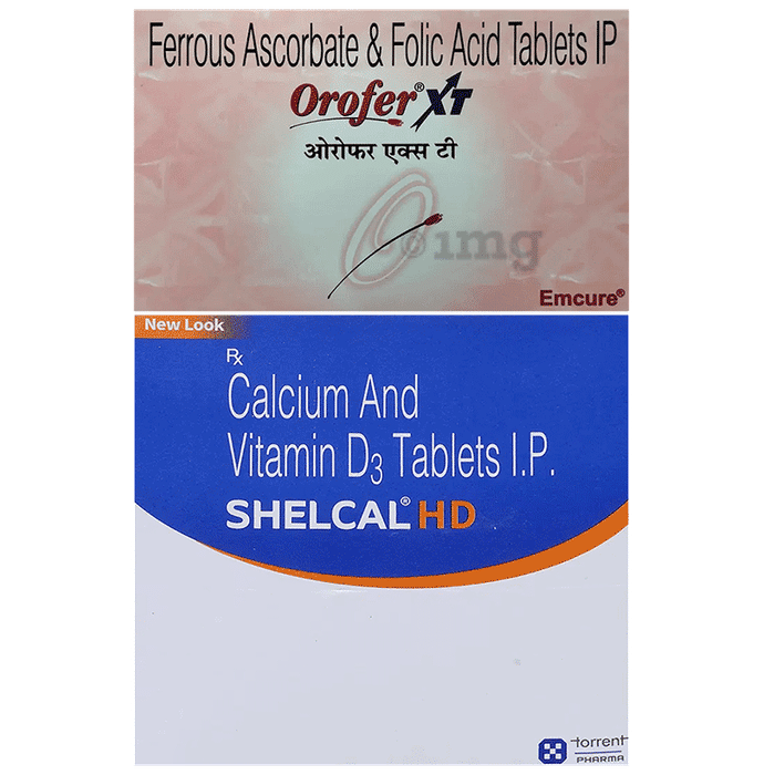 Combo Pack of Shelcal - HD Tablet (15) & Orofer XT Tablet (10)