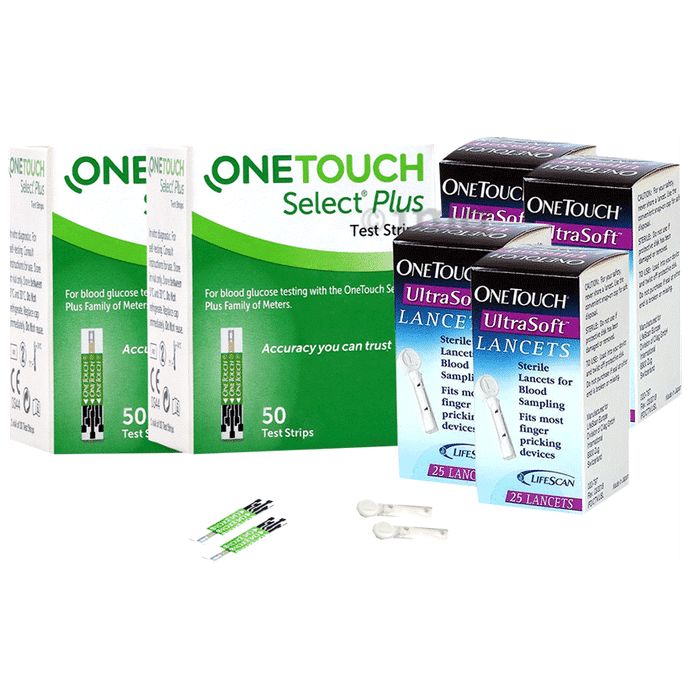 Combo Pack of 100 Select Plus Strip + 100 Ultra Soft  Lancets