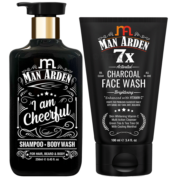 Man Arden Combo Pack of I Am Cheerful Shampoo + Bodywash (250ml) & Charcoal Face Wash (100ml)