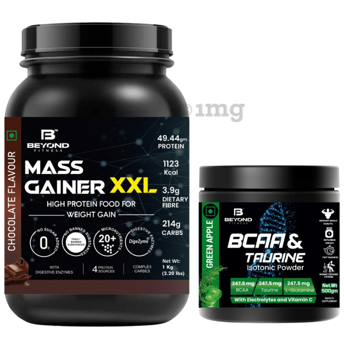 Beyond Fitness Combo Pack of Mass Gainer XXL Powder (1kg) &  BCAA And Taurine Isotonic (500gm)