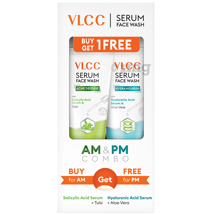 VLCC Acne Defense Tulsi & Hydra Nourish Aloevera Serum Face Wash AM & PM Combo