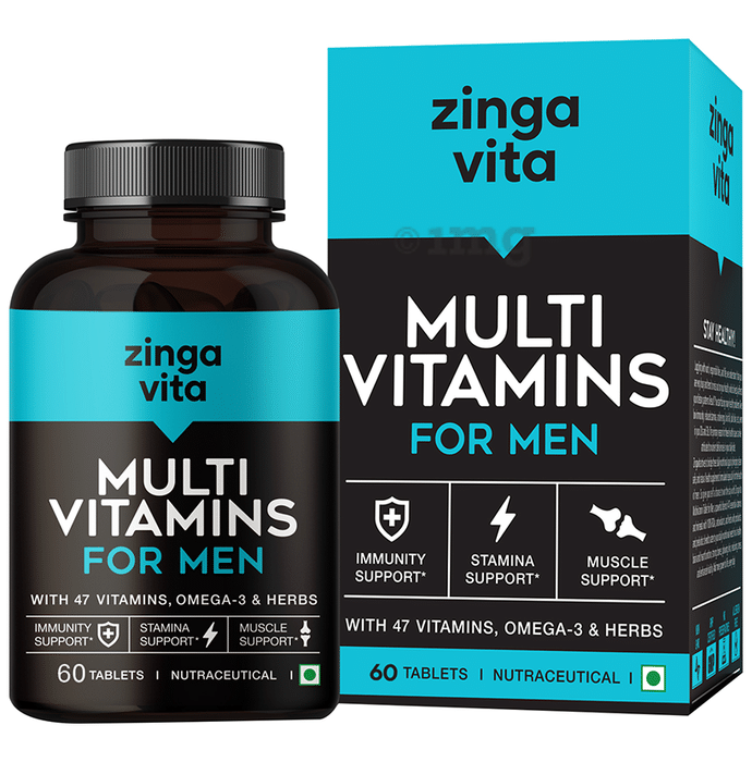 Zingavita Multivitamin For Men with Vitamins, Minerals, Omega 3 & Herbs | For Immunity, Stamina & Muscle Support |