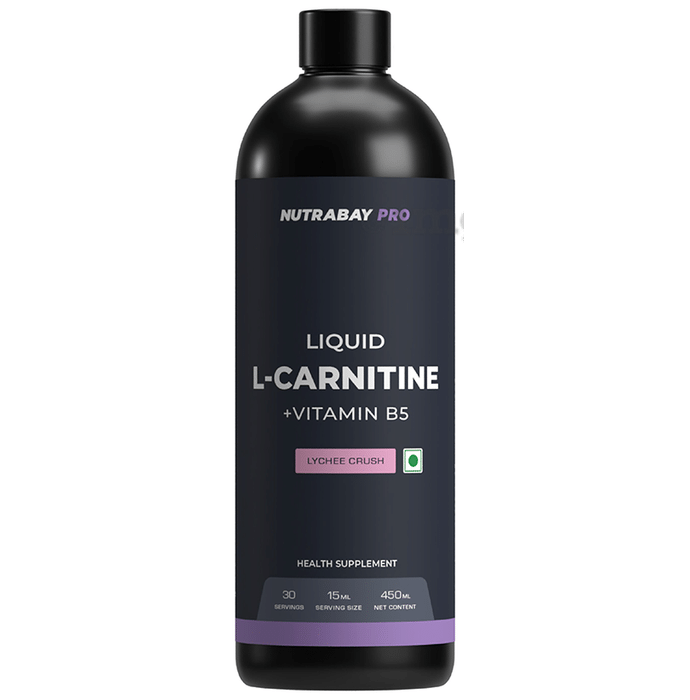Nutrabay L-Carnitine +Vitamin B5 for Fat Loss & Faster Recovery | Flavour Liquid Lychee Crush
