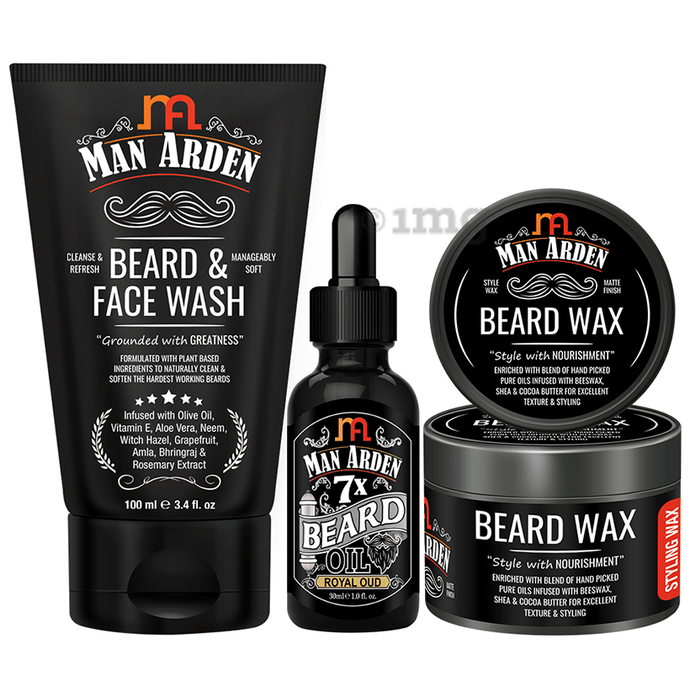 Man Arden Combo Pack of Beard & Face Wash 100ml, Beard oil 30ml & Beard Wax 50gm