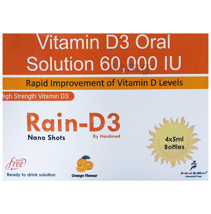 Rain D3 Vitamin D3 Oral Solution 60,000 IU Nano Shots (4x5ml Bottle Each) Orange