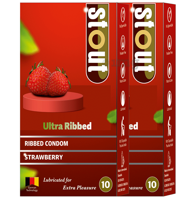 Stout  Ultra Ribbed Condom (10 Each) Strawberry