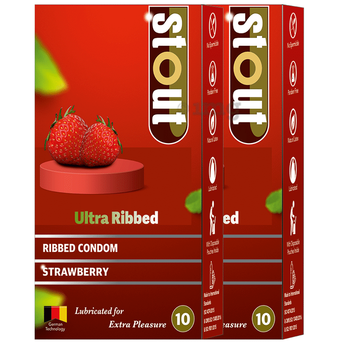 Stout Ultra Ribbed Condom (10 Each) Strawberry