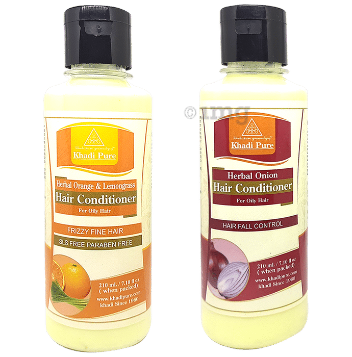 Khadi Pure Combo Pack of Herbal Onion Hair Conditioner & Herbal Orange & Lemongrass Hair Conditioner SLS Free & Paraben Free (210ml Each)