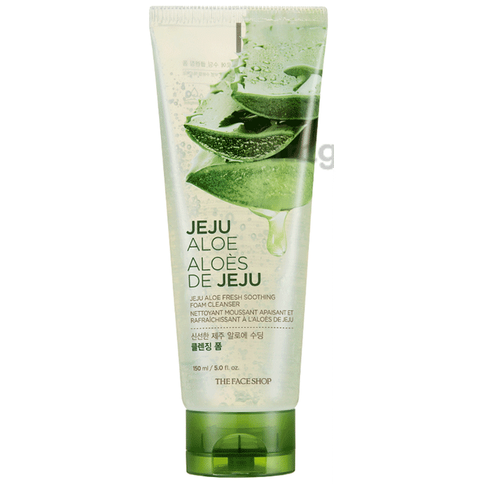 The Face Shop Jeju Aloe Fresh Soothing Foam Cleanser, Gel To Foam Hydrating & Cooling Face Wash Cleanser