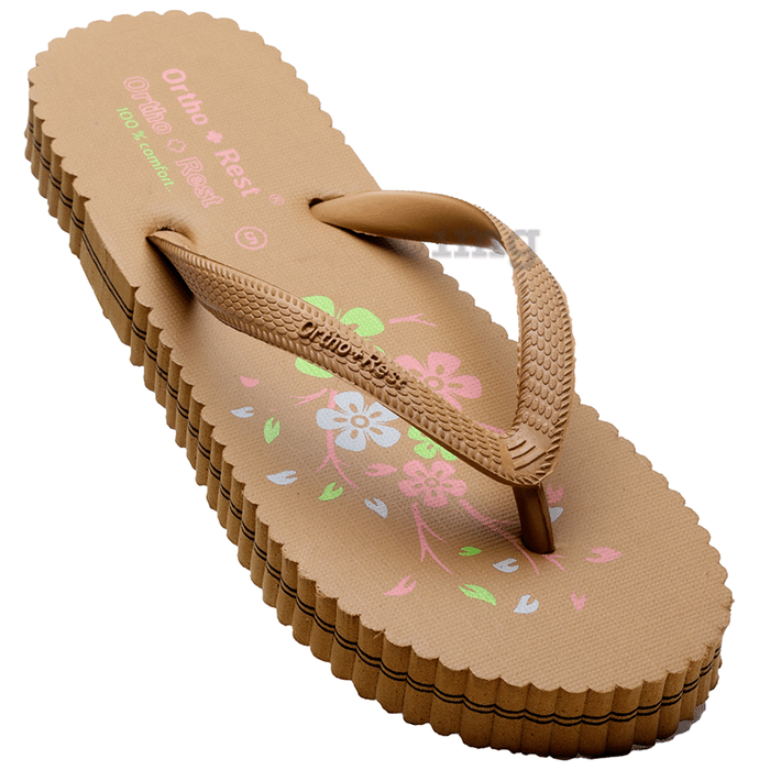 Ortho + Rest Women's Cool Extra Soft and Comfortable Orthopedic Flip Flops for Home Daily Use Tan 7