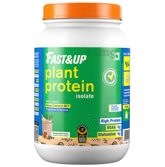 Fast&Up Plant Protein Isolate with Digestive Enzymes, 6g BCAA & 6g Glutamine | No Added Sugar | Flavour Caramel Coffee