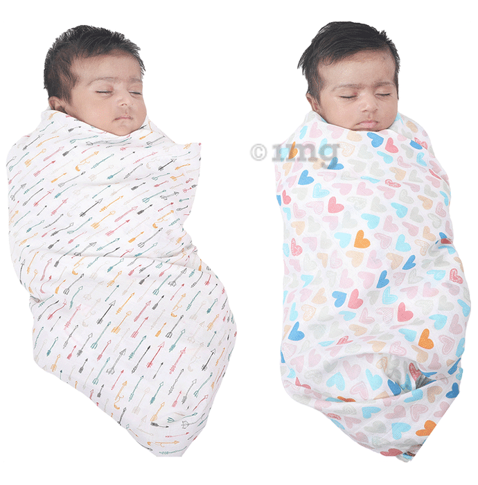 Polka Tots Muslin Cotton Swaddles Mini Hearts & Cupid White