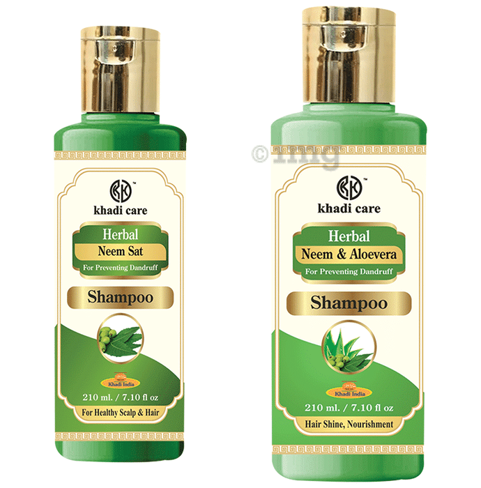 Khadi Care Combo Pack of Neem Sat Shampoo & Neem & Aloevera Shampoo (210ml Each)