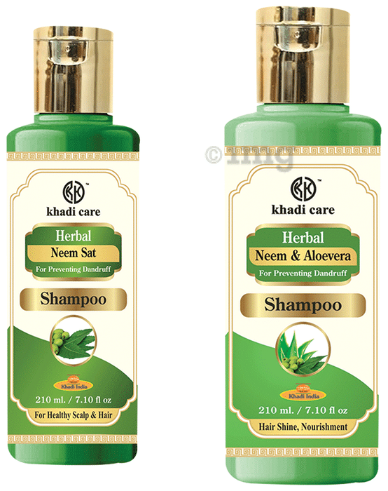 Khadi Care Combo Pack of Neem Sat Shampoo & Neem & Aloevera Shampoo (210ml Each)