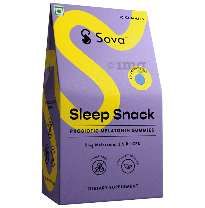 Sova Sleep Snack Probiotic Melatonin Gummies Blueberry Sugar Free