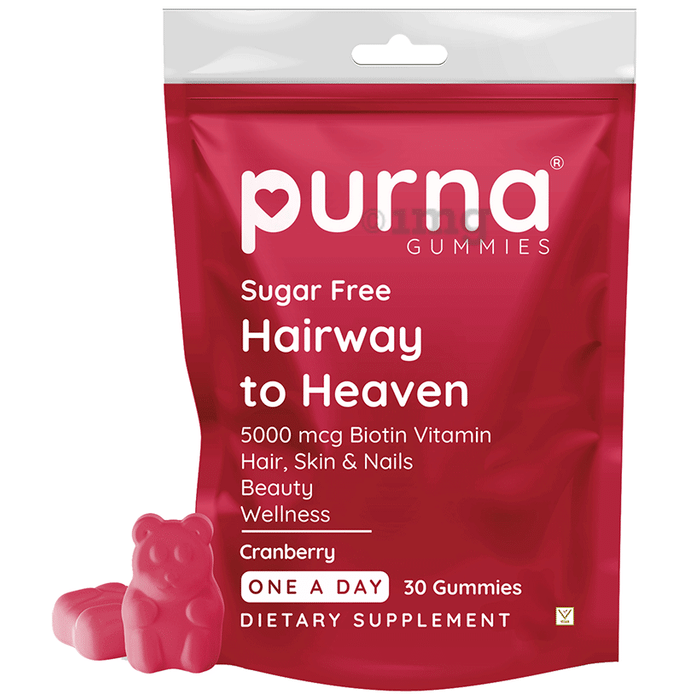 Purna Biotin Cranberry Sugar Free Gummies for Healthy Hair & Nails