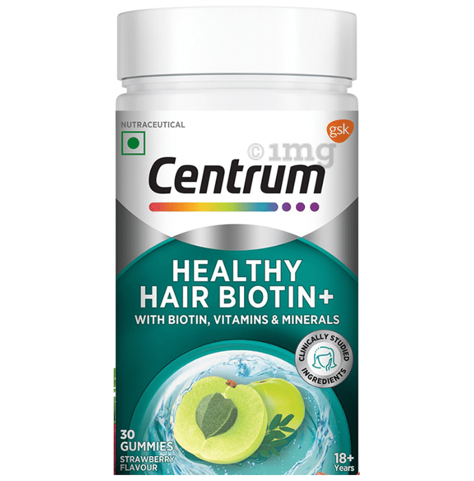 Centrum Healthy Hair Biotin+ with Biotin Vitamins & Minerals Gummy Strawberry