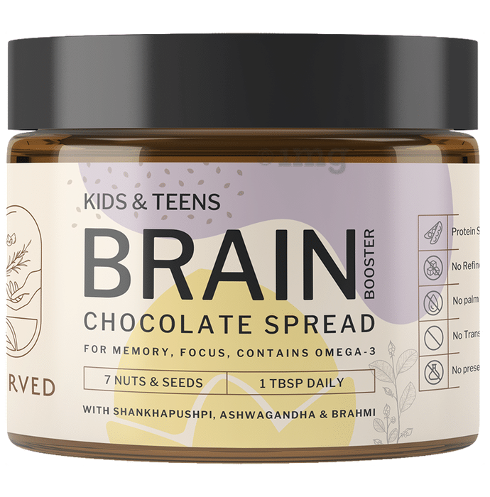 Iyurved Kids & Teens Brain Booster Chocolate Spread | With Brahmi, Omega 3 & Ashwagandha for Memory & Focus