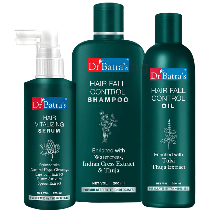 Dr Batra's Combo Pack of Hair Vitalizing Serum 125ml, Hair Fall Control Oil 200ml and Hair Fall Control Shampoo 200ml