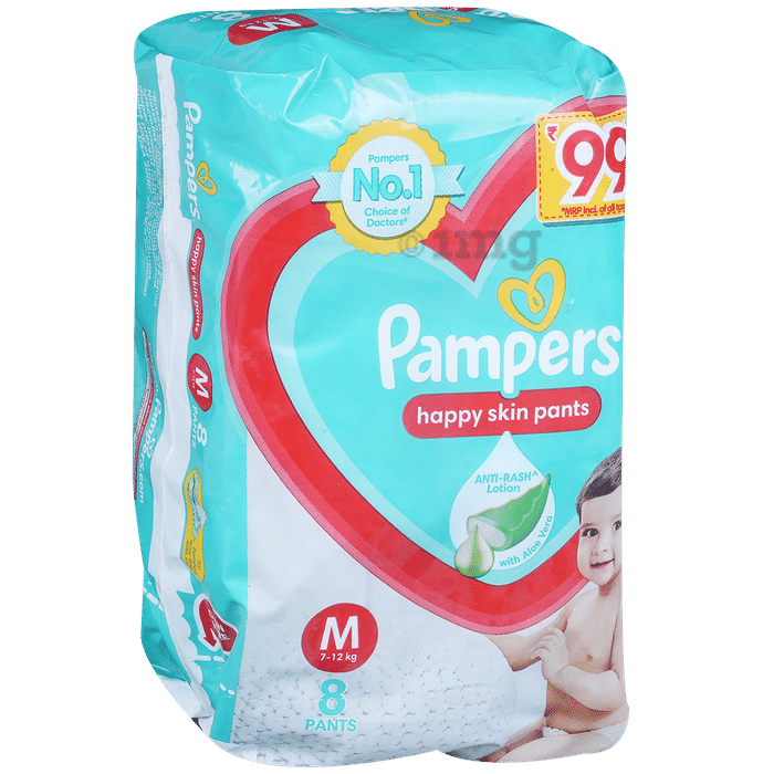 Pampers Happy Skin Pants With Anti Rash Lotion Diaper Medium with Aloevera