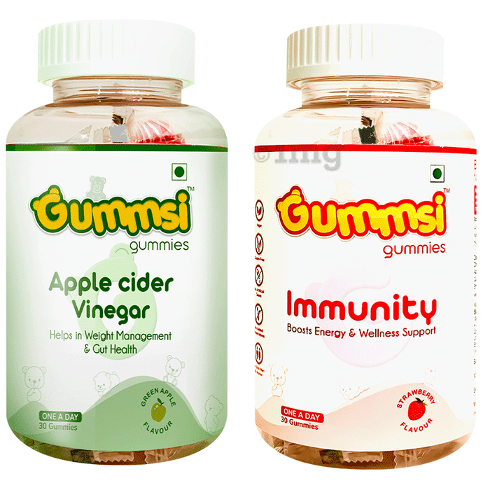 Gummsi Combo Pack of Apple Cider Vinegar Green Apple & Immunity Strawberry Gummies(30 Each)