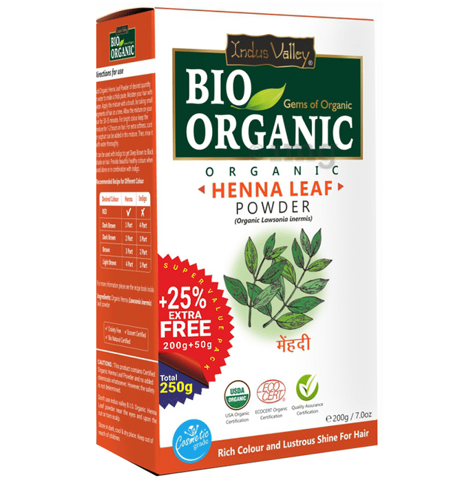 Indus Valley Bio Organic Henna Leaf Powder +25% Extra Free