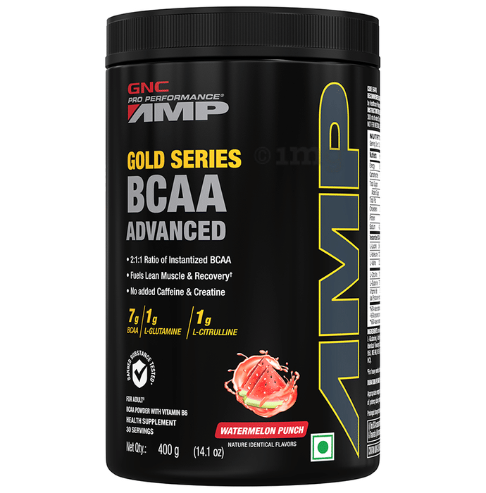 GNC Pro Performance AMP Gold Series BCAA Advanced | For Lean Muscles & Recovery | Flavour Powder Watermelon