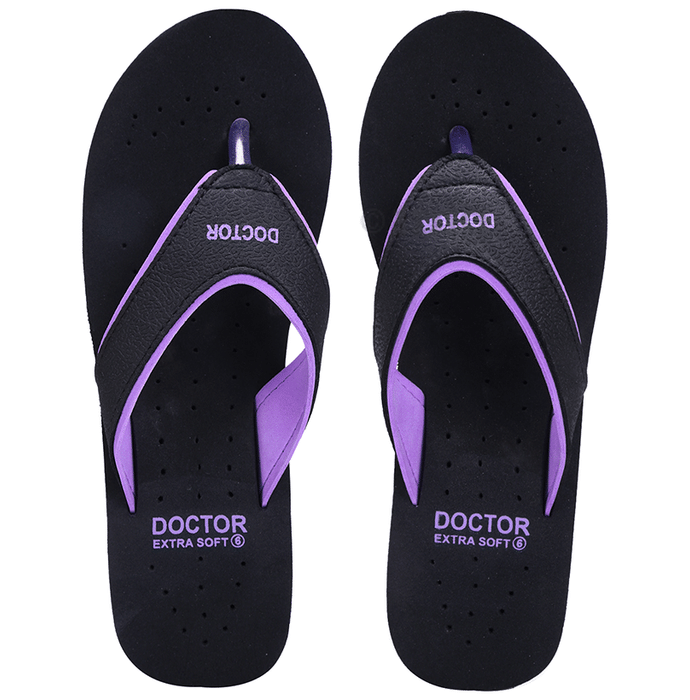 Doctor Extra Soft Ortho Care Orthopaedic Diabetic Pregnancy Comfort Flat Flipflops Slippers for Women Black Purple 8
