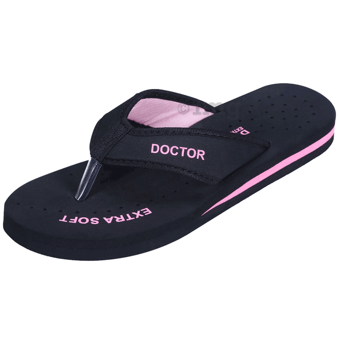 Doctor Extra Soft D 22 Diabetic Pregnancy Non Slip Lightweight Comfortable Slippers for Women Black Pink 9