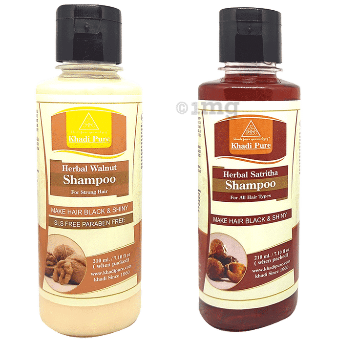 Khadi Pure Combo Pack of Herbal Satritha Shampoo & Herbal Walnut Shampoo (210ml Each)