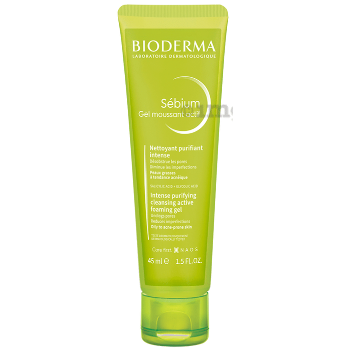 Bioderma Sebium Gel Moussant Actif cleanser with Salicylic & Glycolic acid for Acne Prone, Oily Skin