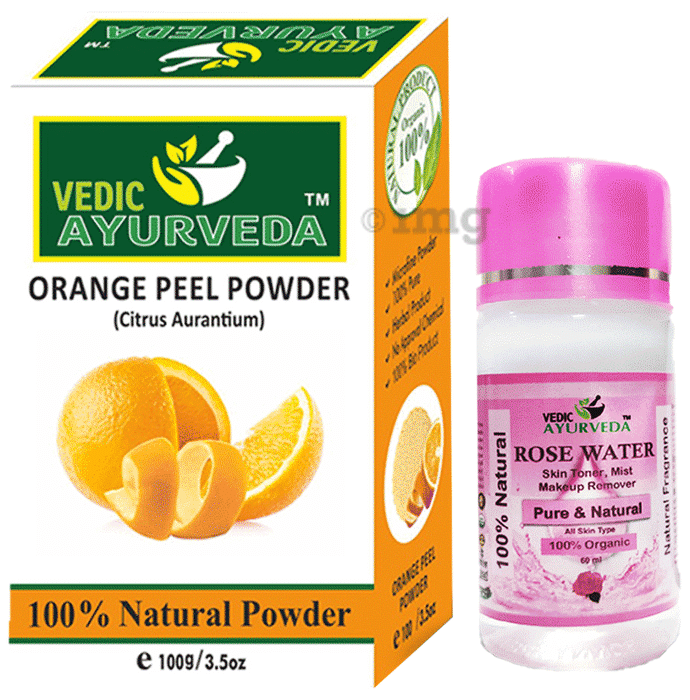 Vedic Ayurveda Combo Pack of Orange Peel Face Pack (100gm) with Rose water (60ml)