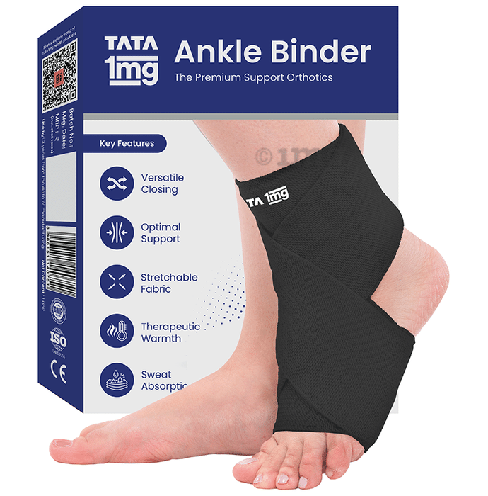 Tata 1mg Ankle Binder, Ankle Support for Pain Relief, Injuries and Inflammation, Ankle Protection Guard Post Cast Care and Post Operation Medium