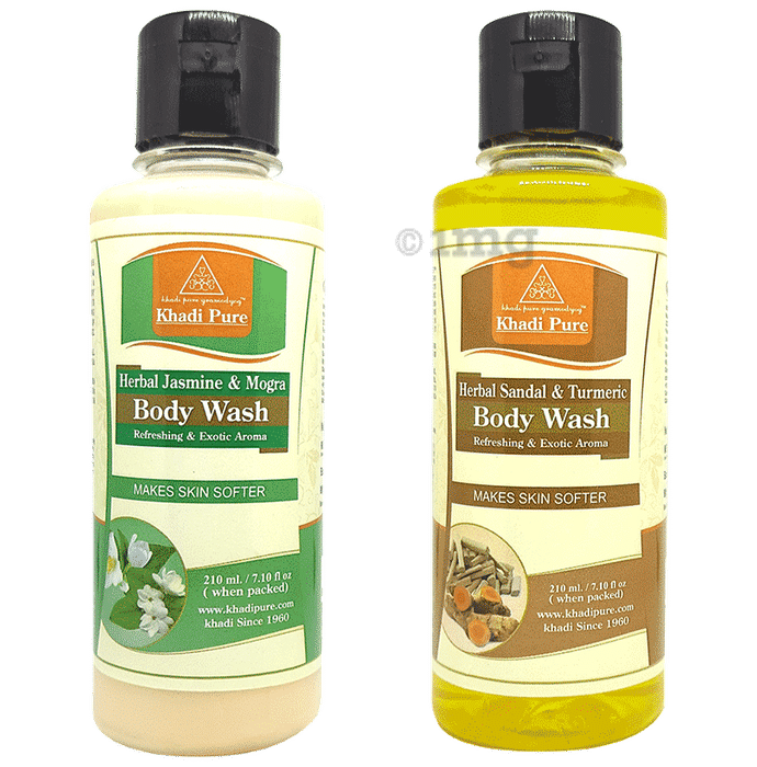Khadi Pure Combo Pack of Herbal Jasmine & Mogra Body Wash & Herbal Sandal & Turmeric Body Wash (210ml Each)
