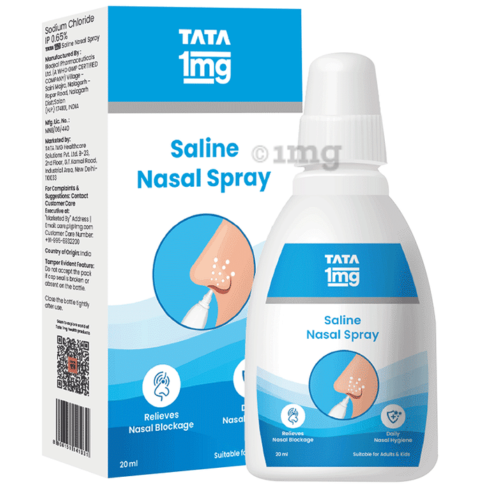 Tata 1mg Saline Nasal Spray to Clears Nasal Congestion, Moisturise Nasal Passages and Daily Cleansing of the Nose