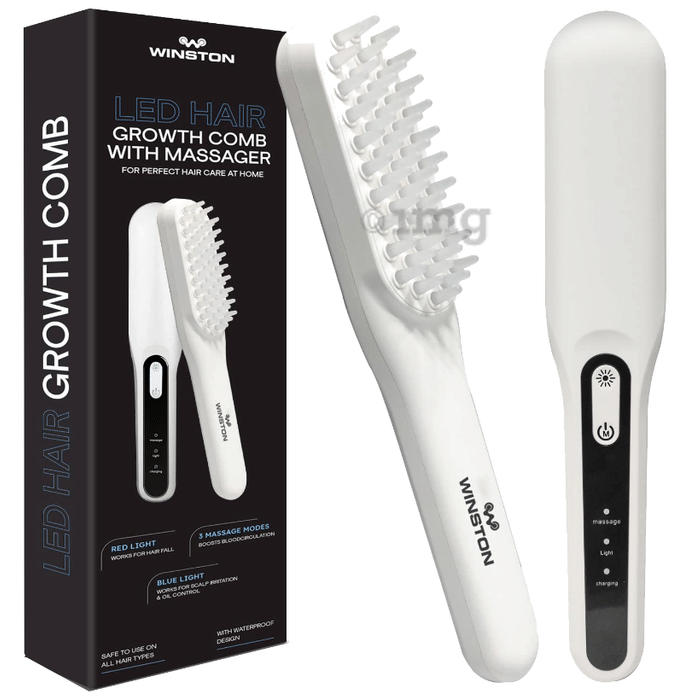 Winston LED Scalp Massage Therapy Comb to Boost Hair Regrowth and Reduces Hair Fall White