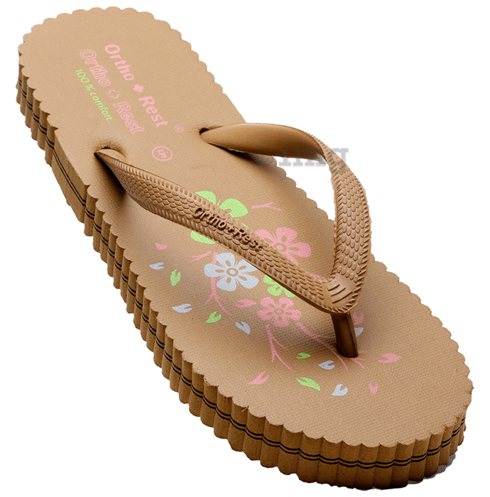 Ortho + Rest Women's Cool Extra Soft and Comfortable Orthopedic Flip Flops for Home Daily Use Tan 4