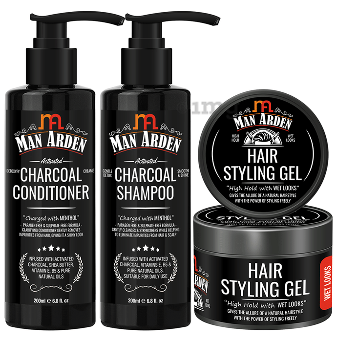 Man Arden Combo Pack of Charcoal Conditioner & Shampoo (200ml Each) & Hair Styling Gel 50gm