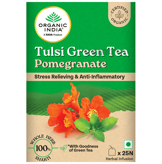 Organic India Tea for Immunity, Antioxidant Support & Stress Relief | Flavour Pomegranate Green Tea