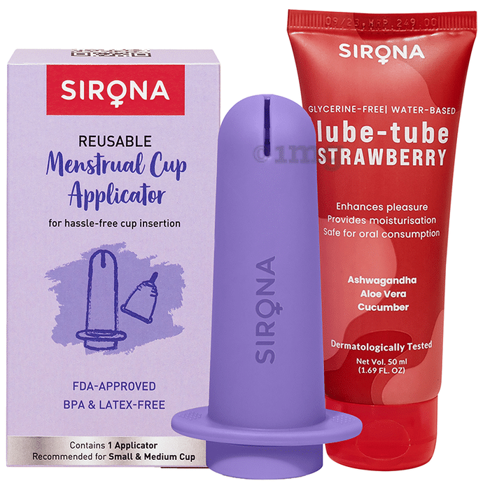 Sirona Combo pack of Reusable Menstrual Cup Applicator & with Glycerine Free Water Based Strawberry Lubricant Gel (50ml)