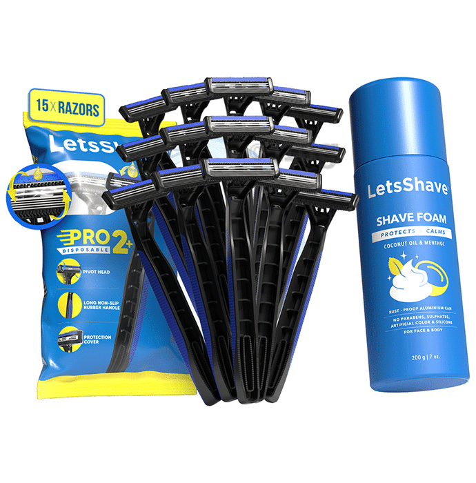 LetsShave Pro 2 Plus Disposable Razor & Shave Foam Kit
