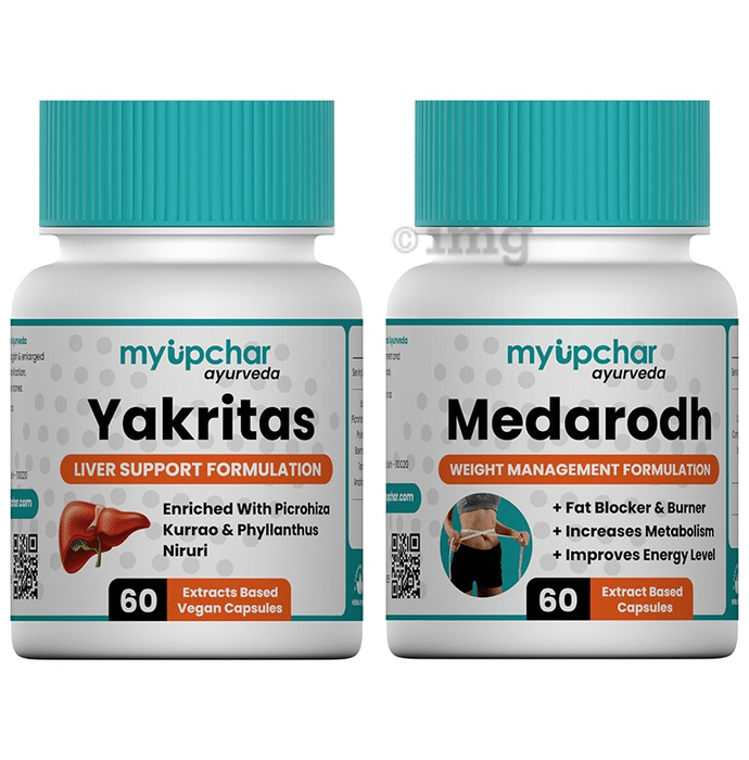 Myupchar Ayurveda Weight Management Combo Pack of Yaktiras Vegan Capsule & Medarodh Capsule (60 Each)