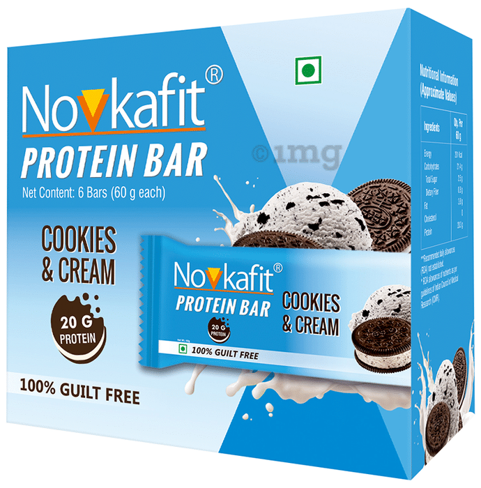 Novkafit Protein Bar (60gm Each) Cookies and Cream