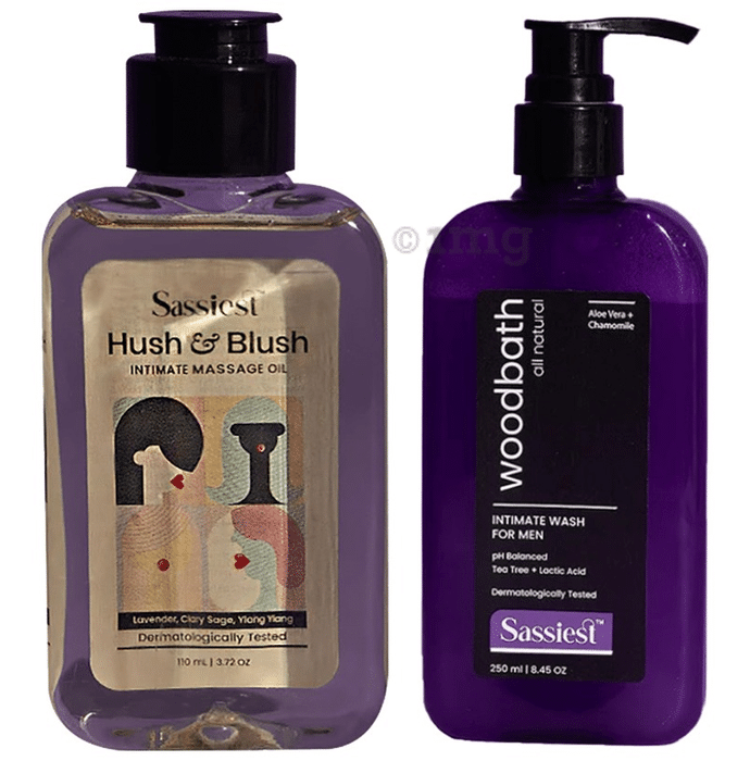 Combo Pack of Sassiest Hush & Blush Intimate Massage Oil (110ml) & Sassiest Woodbath Intimate Wash for Men (250ml)